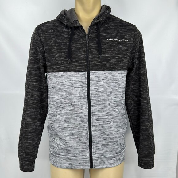Buffalo David Bitton mens colorblock full zip hoodie gray black pockets size M - Picture 2 of 13